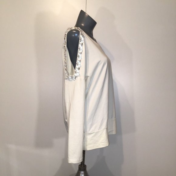 Tristan Embellished Scoop- Neck Cold Shoulder Long Sleeve Top Size M - Picture 2 of 11